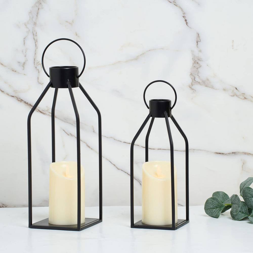 Black Metal Tabletop and Hanging Candle Lanterns with LED Candles