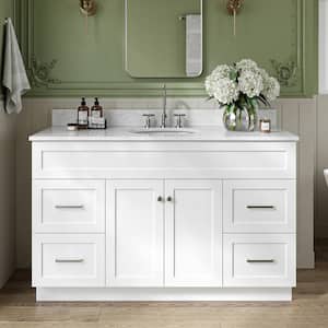 Hamlet 54 in. Single Sink Freestanding Bathroom Vanity in White with 0.75'' Carrara White Marble Top