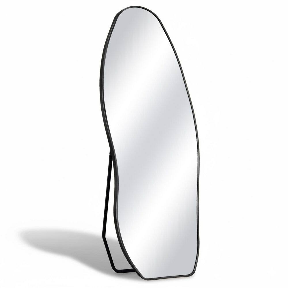 24 in. W x 63 in. H Black Aluminum Alloy Framed Freestanding Full Length Mirror Irregular Wavy Wall Mirror price history on PriceWatchPro