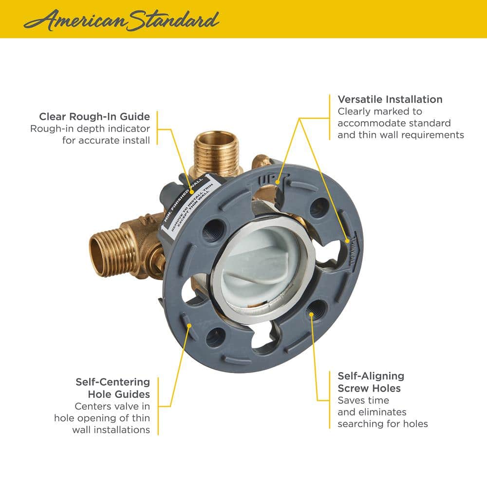 Universal Brass Shower Rough-In Valve with Screwdriver Stops