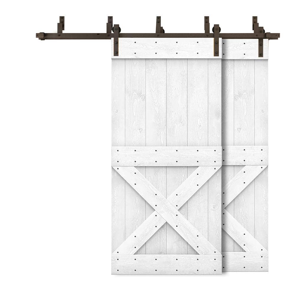 60 in. x 84 in. Mini X-Bypass White Stained DIY Solid Wood Interior Double Sliding Barn Door with Hardware Kit price history on PriceWatchPro