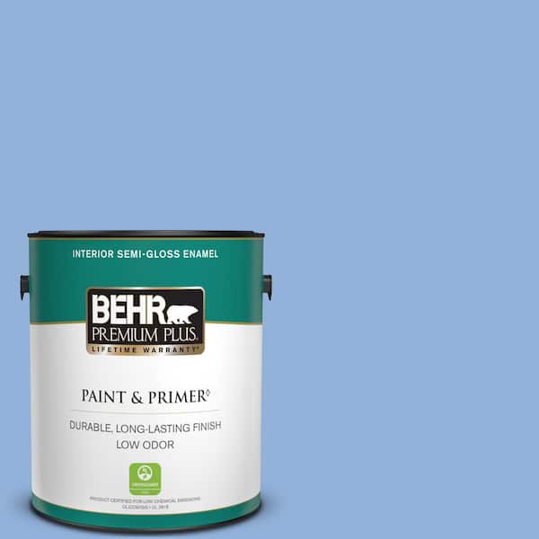 BEHR PREMIUM PLUS 1 gal. #580B-5 Cornflower Blue Semi-Gloss Enamel Low Odor Interior Paint & Primer