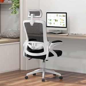 Fabric Adjustable Height Ergonomic Office Chair in White with Adjustable Lumbar Support Rocking Backrest Armrests