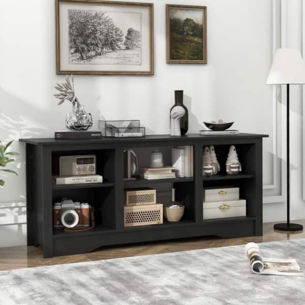Black TV Stand Fits TV's Up to 65 in. Screen TVs with Adjustable Shelves for 18 in. Electric Fireplace (Not Included)