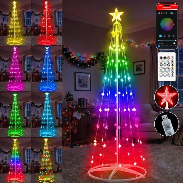 7 ft. Smart Lighted Star-Shaped Artificial Christmas Tree PreLit with 90 LEDs USB Powered