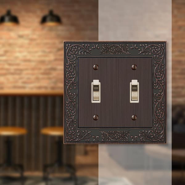 English Garden 2 Gang Toggle Metal Wall Plate - Aged Bronze