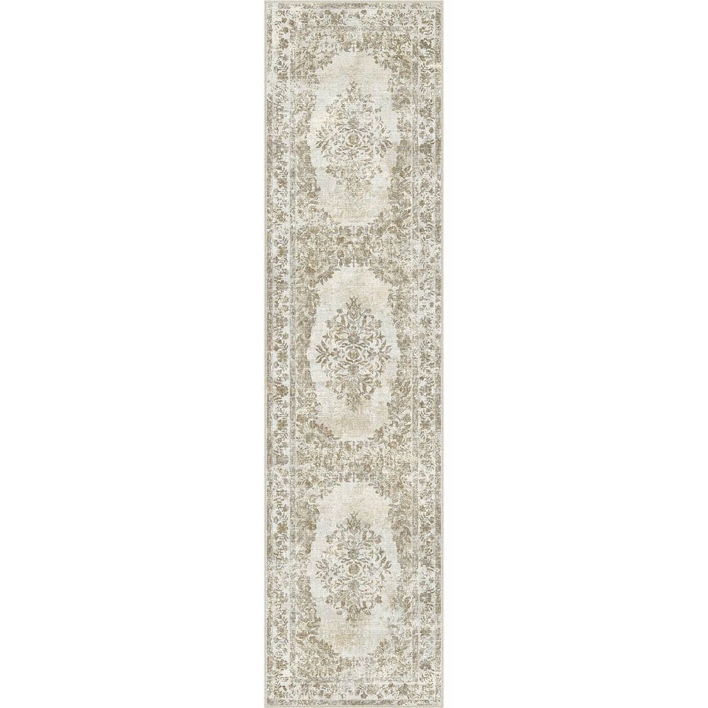 Kamuri Taupe 2 ft. x 8 ft. Vintage Washable Medallion Distressed Runner Rug price history on PriceWatchPro