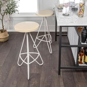 Trinity 30 in. Modern Industrial Metal Tripod Backless Bar Stool, Almond Seat with White Frame