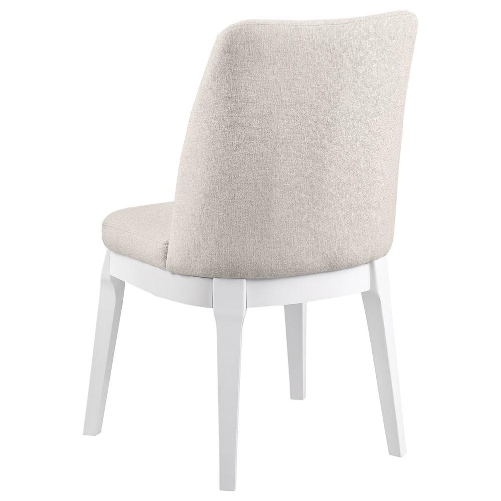 Beige Upholstered High Back Side Chair with Wood Legs