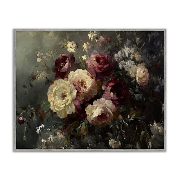 Floral Decadence Bouquet by Petal Prints Design Gray Framed Nature Giclee Art Print 11 in. x 14 in.