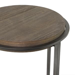 18 in. Gray Large Round Wood End Accent Table with Brown Wood Top