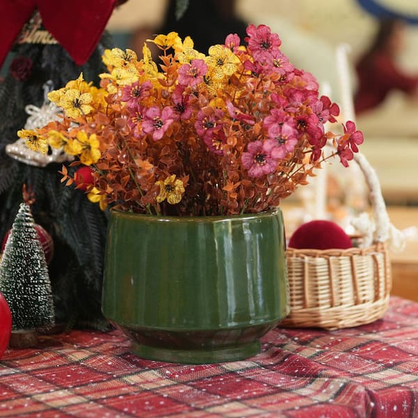 Set of 3 10.70 in. Antique Green Ceramic Flowerpot-Round Modern Planter with Drainage Hole, Frost & Weather Resistant