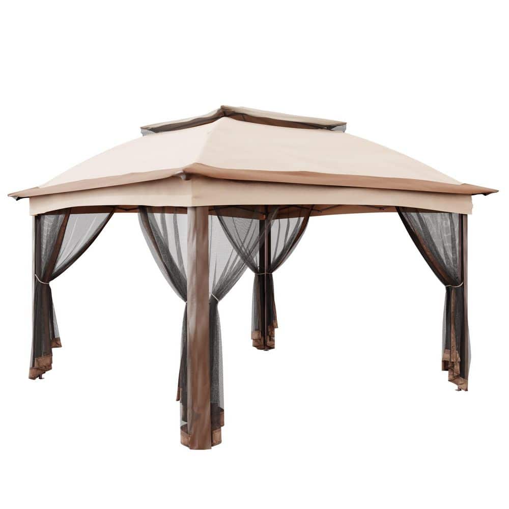 11 ft. x 11 ft. Beige Pop-Up Canopy Patio Tent with Steel Frame and Mosquito Netting price history on PriceWatchPro
