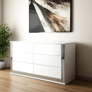 White 6-Drawer 61.02 in. Dresser without Mirror