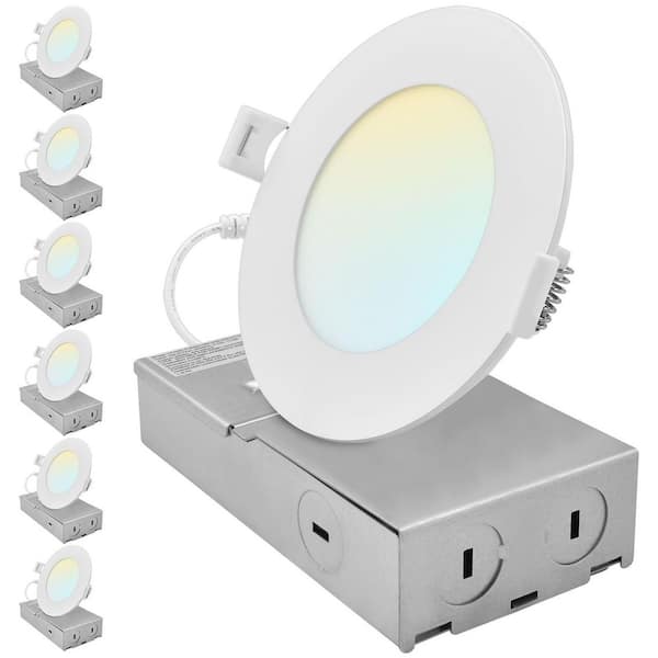 4 In. Integrated LED Canless Spotlight Recessed Light 5CCT Dimmable 650/800/1066LM CRI 90 8W/10W/13W IC Rated ETL 6 Pack