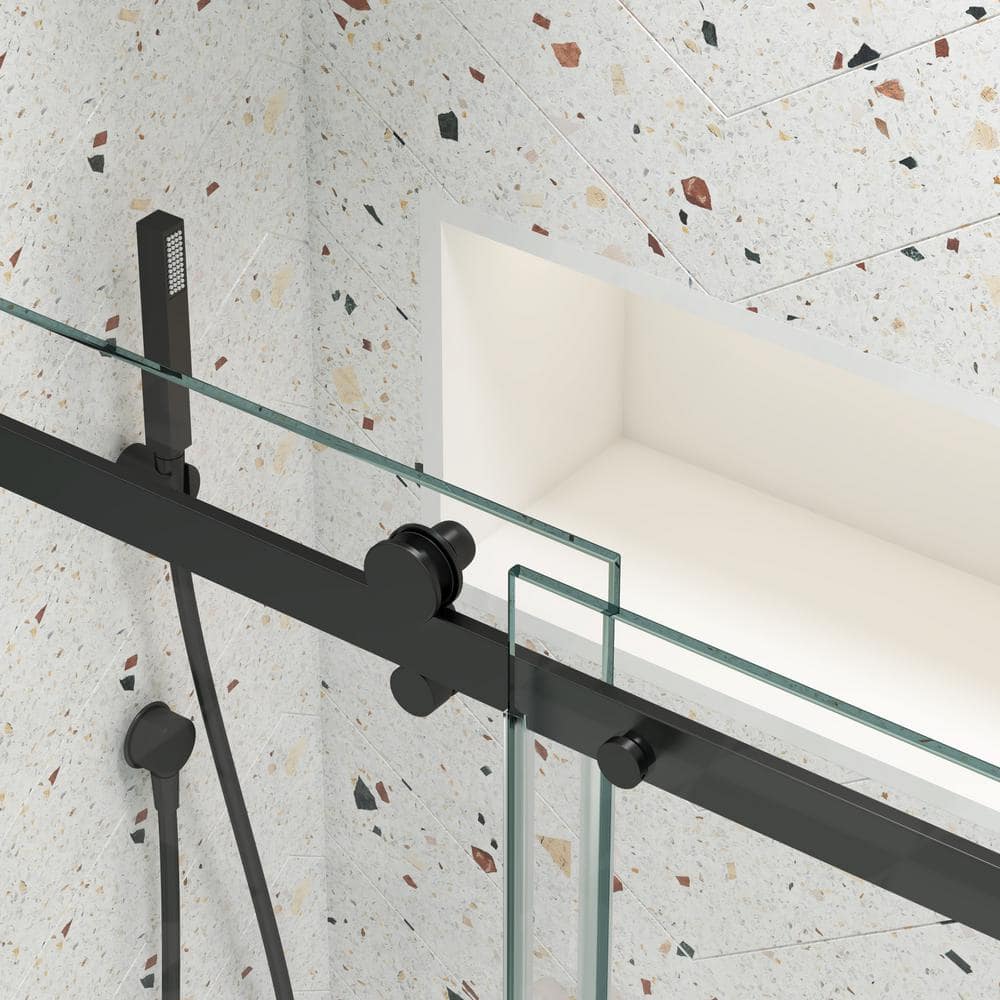 Matte Black Tempered Glass Sliding Shower Door 56-60" W x 58" H