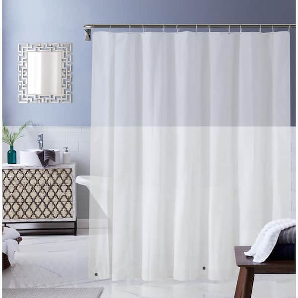 PEVA 72 in. W x 70 in. L n Frosty Silver Shower Curtain with Magnet White Shower Curtain Waterproof Shower Curtain Liner