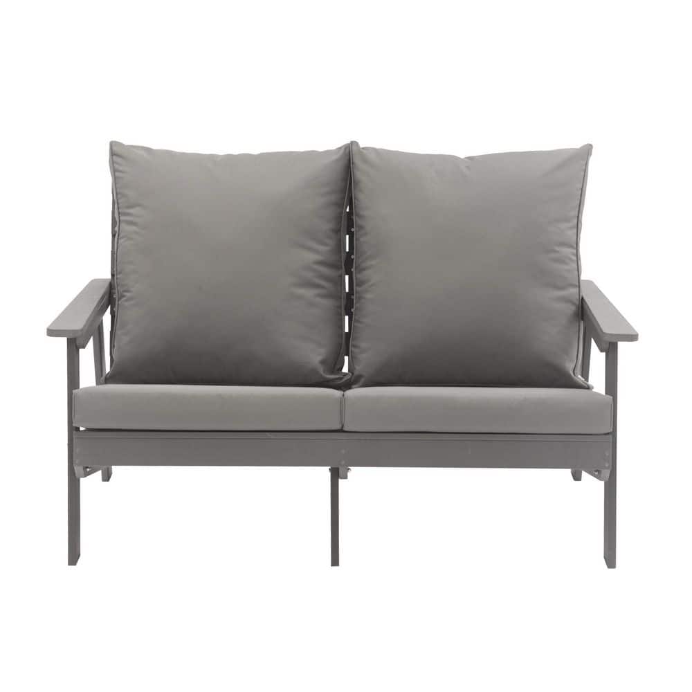 Gray Outdoor Loveseat with Cushions and Metal Frame