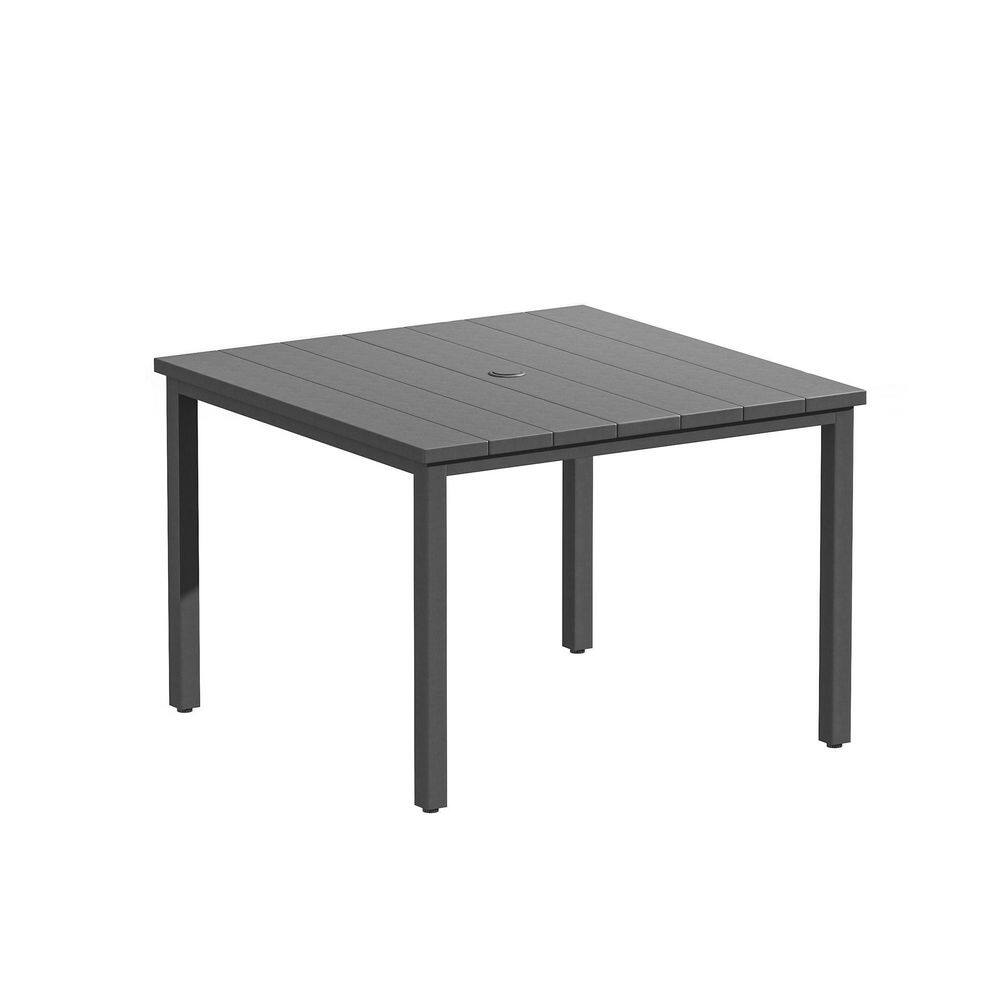 40.2 in. Grey Square Metal Outdoor Dining Table, All Weather Patio Dining Table with Umbrella Hole for Patio Garden price history on PriceWatchPro