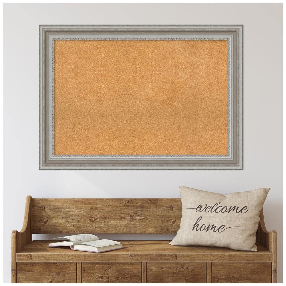 Parlor Silver Framed Natural Cork Bulletin Board 42" x 30"