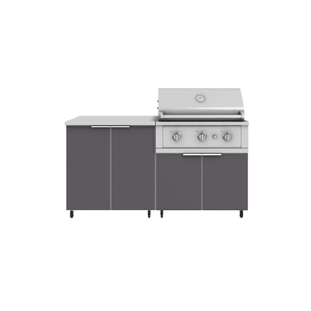 Outdoor Kitchen 4-Piece 3-Burners Propane Gas Grill Island in Gray w/33 in. Performance Grillwith Casters price history on PriceWatchPro