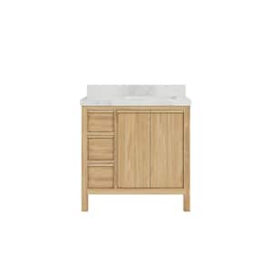 Elizabeth 36 in. W x 22 in. D x 36 in. H Right Offset Sink Bath Vanity in Natural with 2" Calacatta Nuvo Top