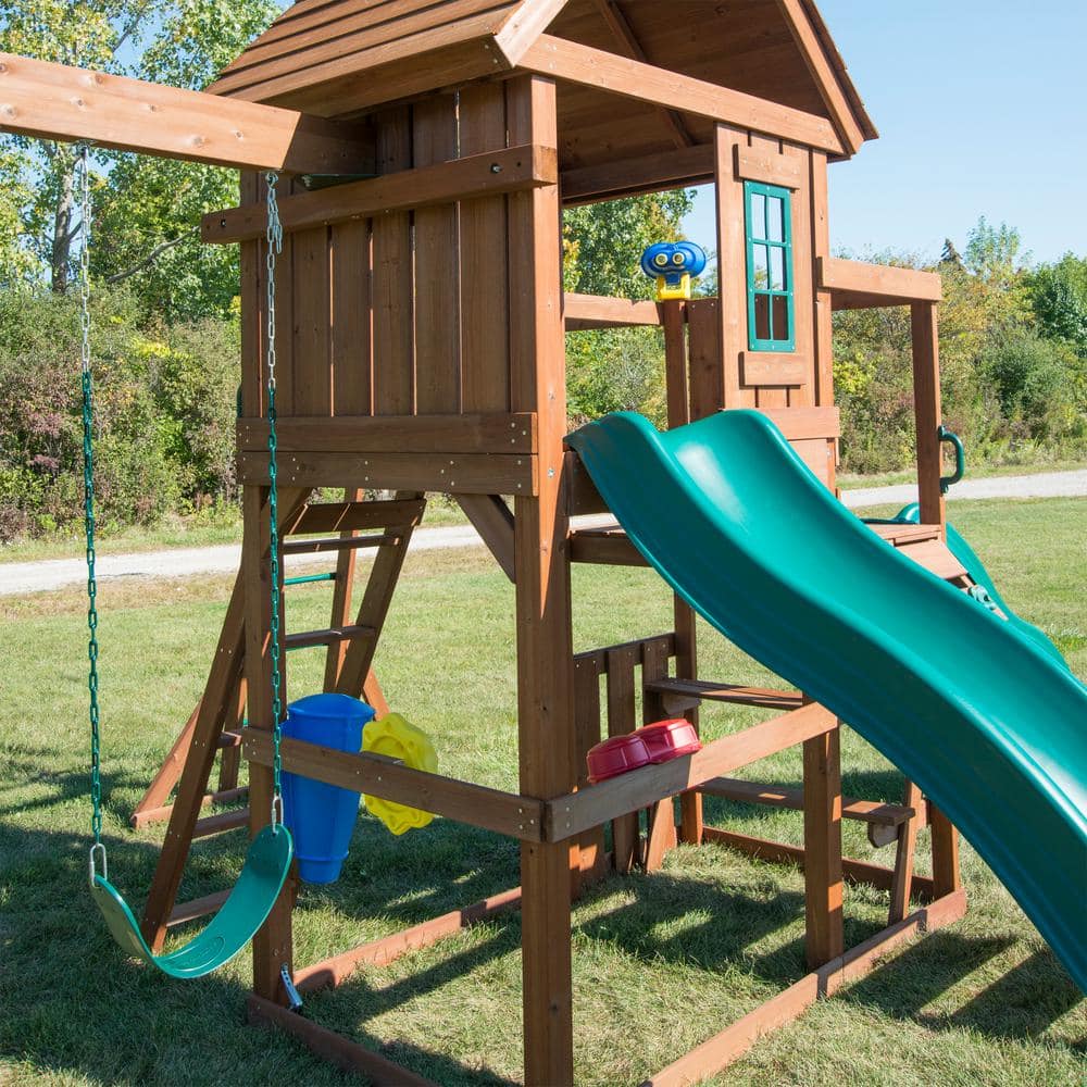 Knightsbridge Wooden Swing Set with Slides and Monkey Bars