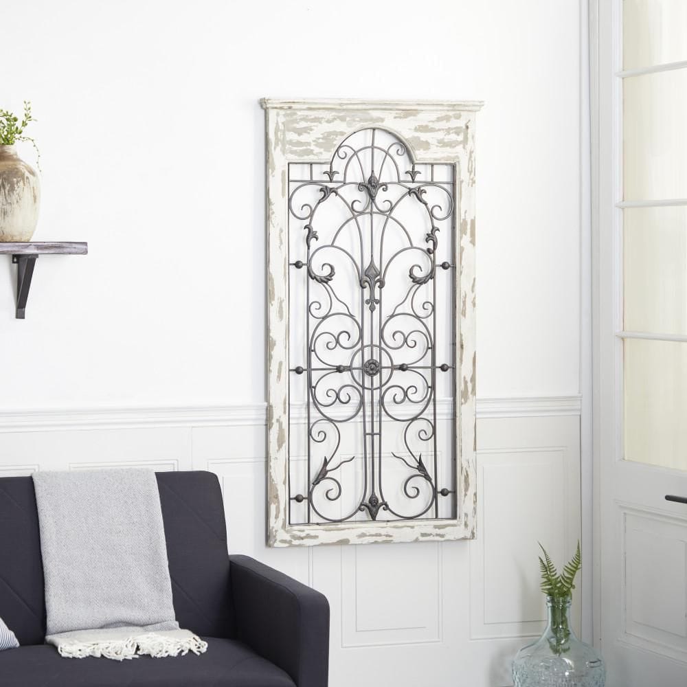 Litton Lane Wood White Arabesque Scroll Wall Decor with Metal