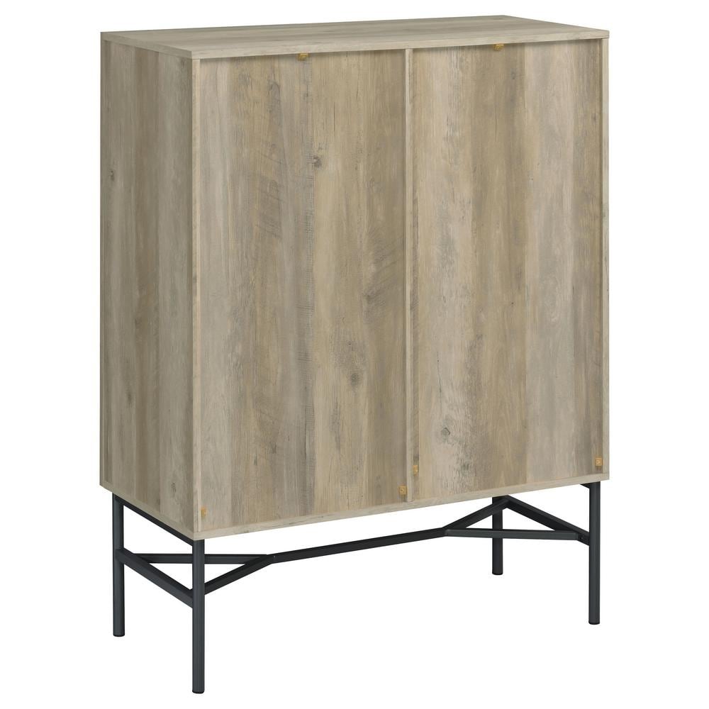 Light Brown Pine 2-Door Glass Display Cabinet