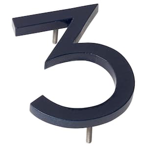 4 in. Navy Aluminum Floating or Flat Modern House Number 3