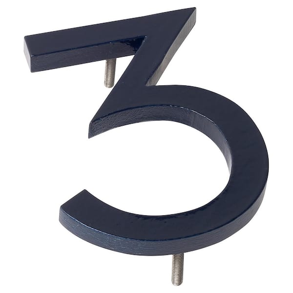 Montague Metal Products 4 in. Navy Aluminum Floating or Flat Modern House Number 3