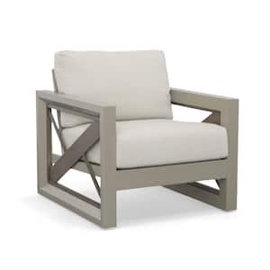 Tan Beveled Panels Outdoor Lounge Arm Chair with Cushions
