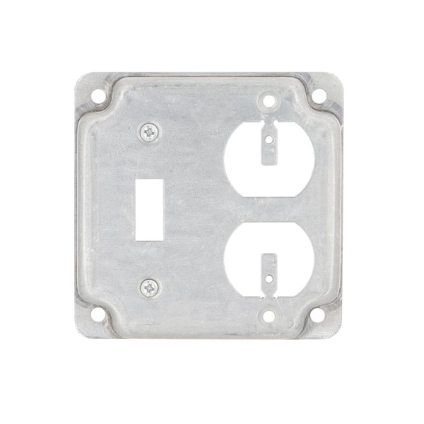 RACO 4 in. W Steel Metallic 2-Gang Exposed Work Square Cover for 1 Toggle Switch and 1 Duplex Outlet, 1-Pack