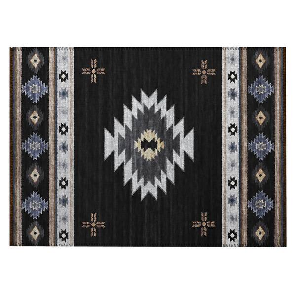 Sonora Black 1 ft. 8 in. x 2 ft. 6 in. Geometric Indoor/Outdoor Area Rug