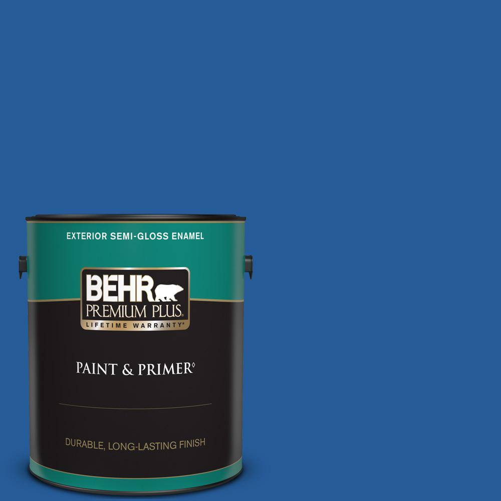 BEHR PREMIUM PLUS 1 gal. #P510-7 Beacon Blue Semi-Gloss Enamel Exterior ...