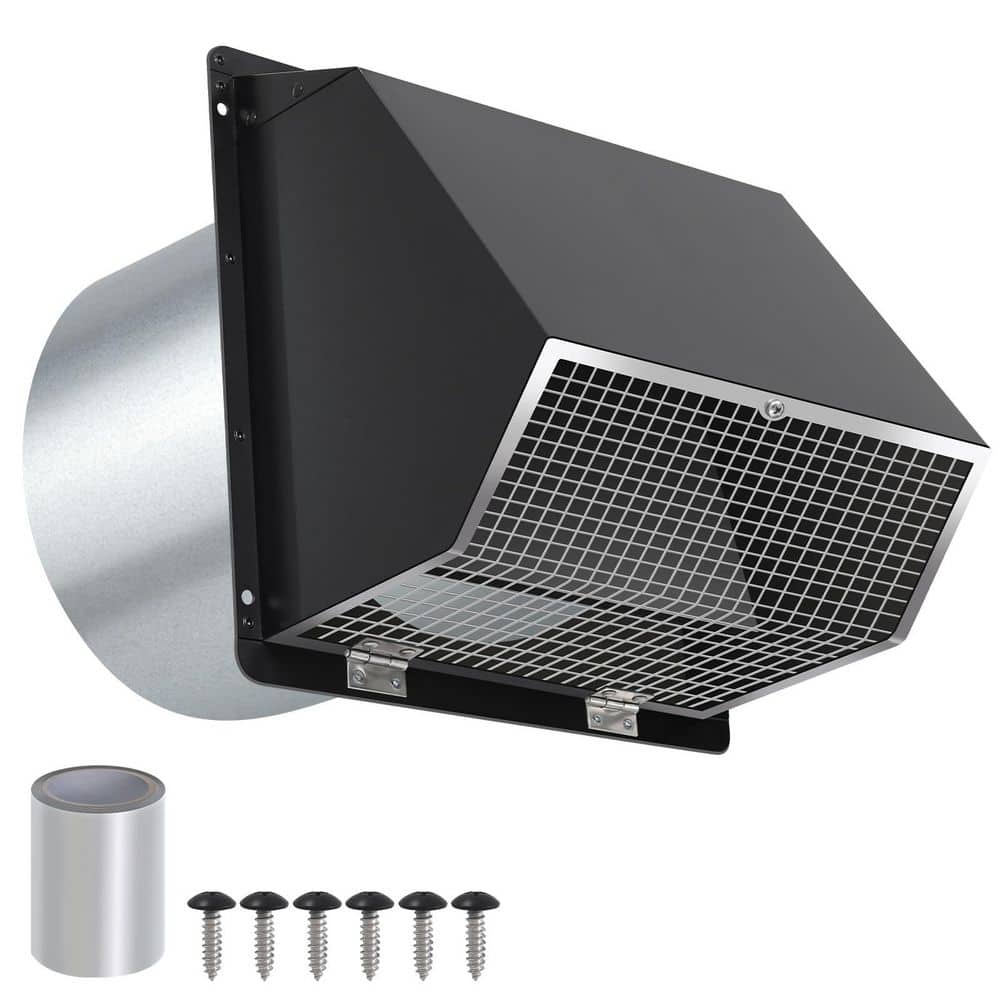 "8"" Black Hooded Wall Exhaust Vent with Screen and Damper, Galvanized Steel, 1-Pack" price history on PriceWatchPro