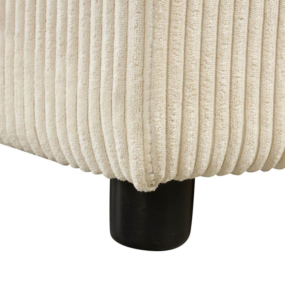 Beige Corduroy Sectional Sofa with Storage and Ottoman