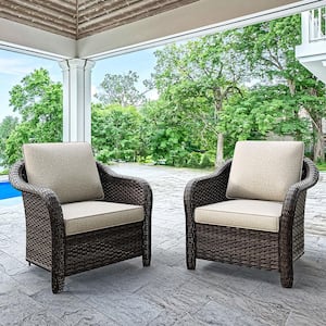 Stylish 2-Piece Wicker Outdoor Lounge Chair with Beige Cushion