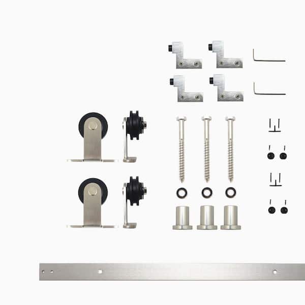 HOMACER 4.5 ft./54 in. Brushed Nickel Non-Bypass Sliding Barn Door Hardware Kit T-Shape Design Roller for Double Doors