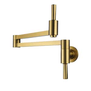 Wall Mounted Pot Filler with Stretchable Double Joint Swing Arm in Gold