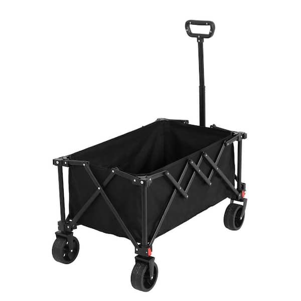Otryad 5.87 cu. ft. Black Fabric Folding Wagon Cart, Heavy Duty Garden Cart with All-Terrain Wheels and Adjustable Handle