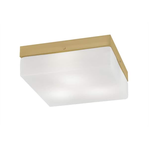 Unbranded Ashland 12 in. 2 Light New Age Brass Flush Mount with White Marble Glass Shade No Bulbs Included