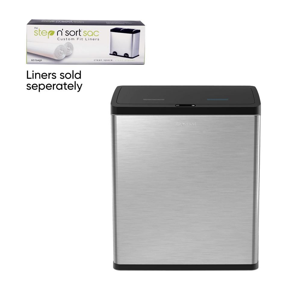 Silver Stainless Steel Touchless Dual Trash and Recycling Bin