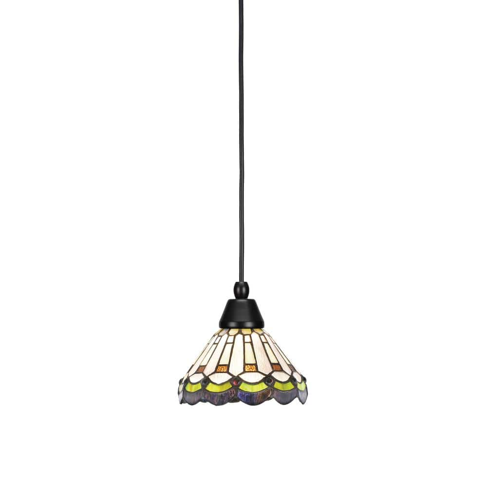 Bryson 7 in. 1-Light Matte Black Cord Pendant Light with 7 in. Cyprus Art G