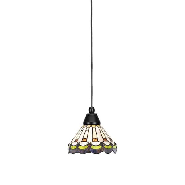 Unbranded Bryson 7 in. 1-Light Matte Black Cord Pendant Light with 7 in. Cyprus Art Glass Shade, no bulb included