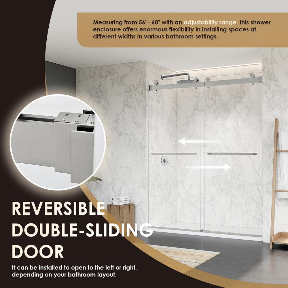 Bolani Frameless Clear Glass Shower Door with Brushed Nickel Hardware
