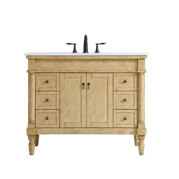 Unbranded Timeless Home 42 in. W x 21.5 in. D x 35 in. H Single Bathroom Vanity in Antique Beige with White Marble Top and Basin