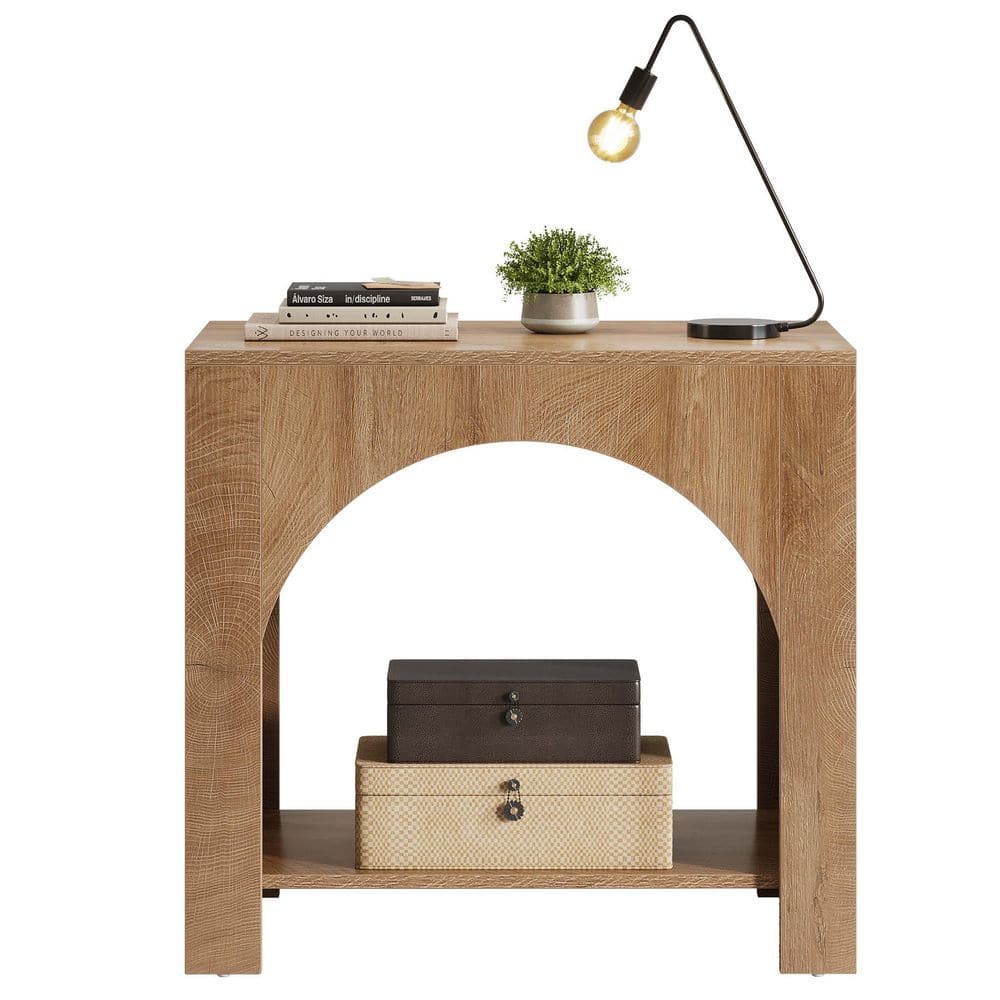 Kerlin 27.56 in. Brown Rectangular Wood End Table with 2 Storage Shelves - thumbnail 10