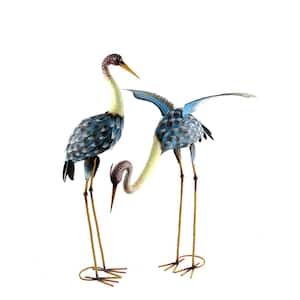 37.5 and 29 in. Tall Set of 2 Iron Crane Garden Statues
