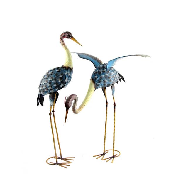 Zaer Ltd. International 37.5 and 29 in. Tall Set of 2 Iron Crane Garden Statues